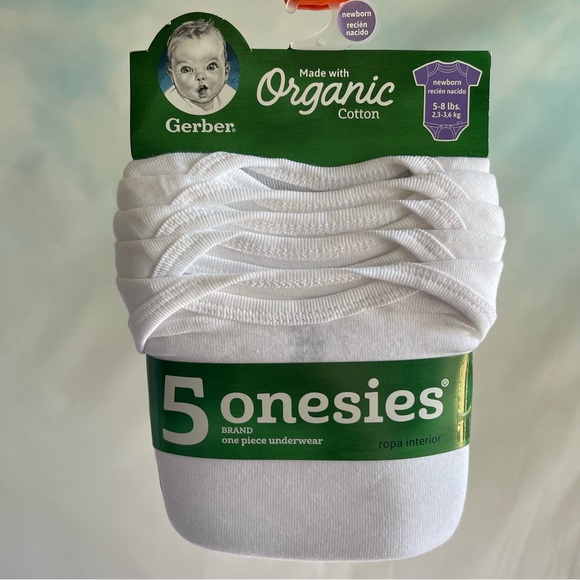 NWT (5) Gerber Organic Cotton Newborn Onesies Pack - Picture 3 of 3